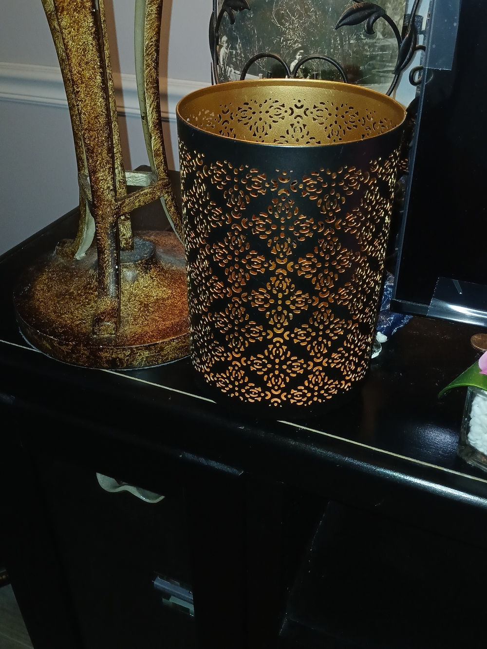 Gold & Black Decorative Metal Candle Holder A Gift For Some one Who Has It All